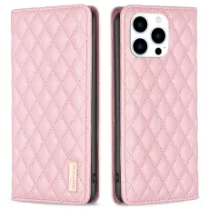 BINFEN BINFEN iPhone 16 Pro Fodral Diamond Flip L&auml;der Rosa