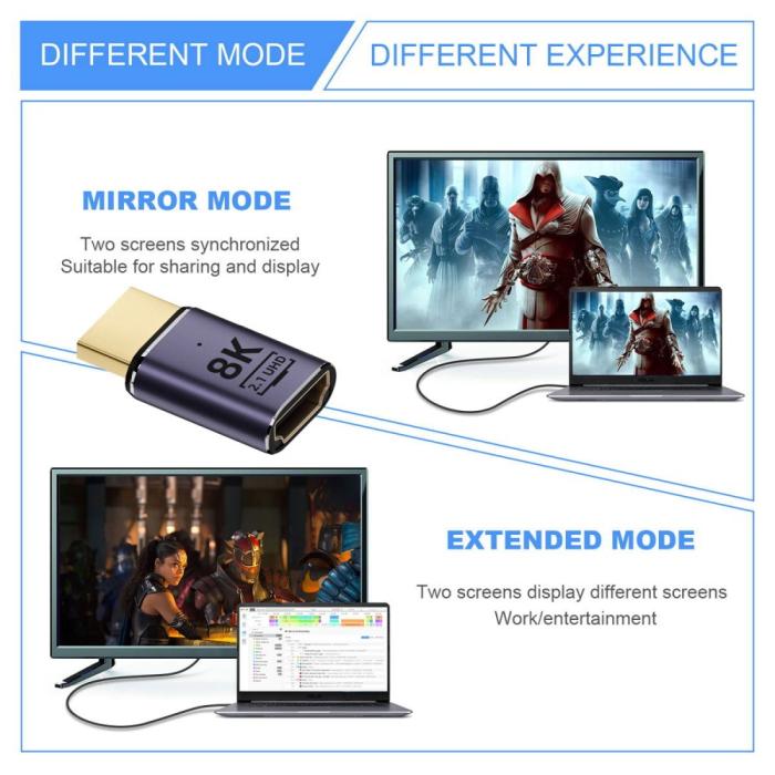 Bild 4,  HDMI Hane - HDMI 2.1 Hona 8K 60Hz UHD Adapter Blå