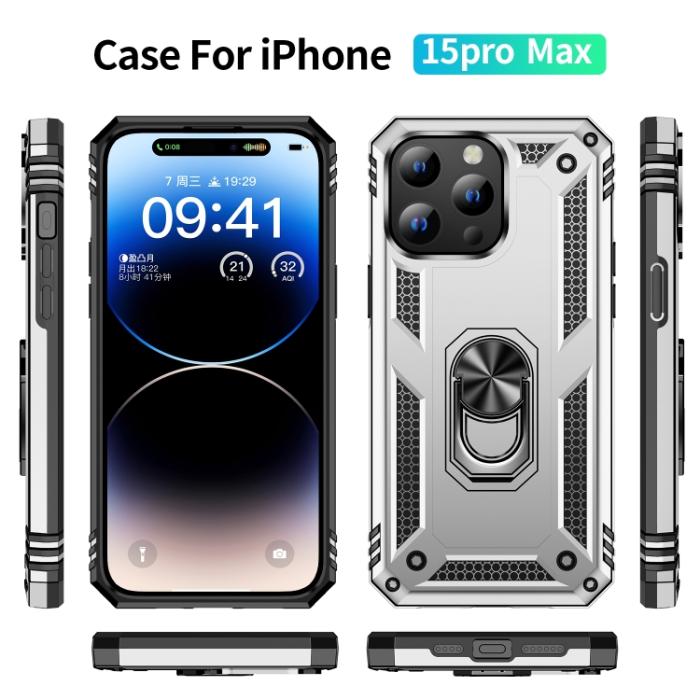 Bild 2,  iPhone 15 Pro Max Skal Shockproof Armor Ring Silver