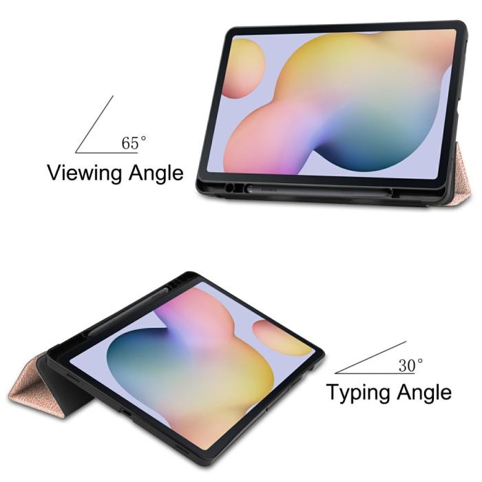 Bild 3,  Samsung Galaxy Tab S7 / Tab S8 Fodral Tri-Fold Pennhållare Roséguld