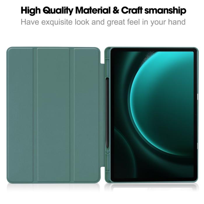 Bild 2,  Galaxy Tab S9 FE Plus Fodral Tri-Fold Pennhållare Svartgrön