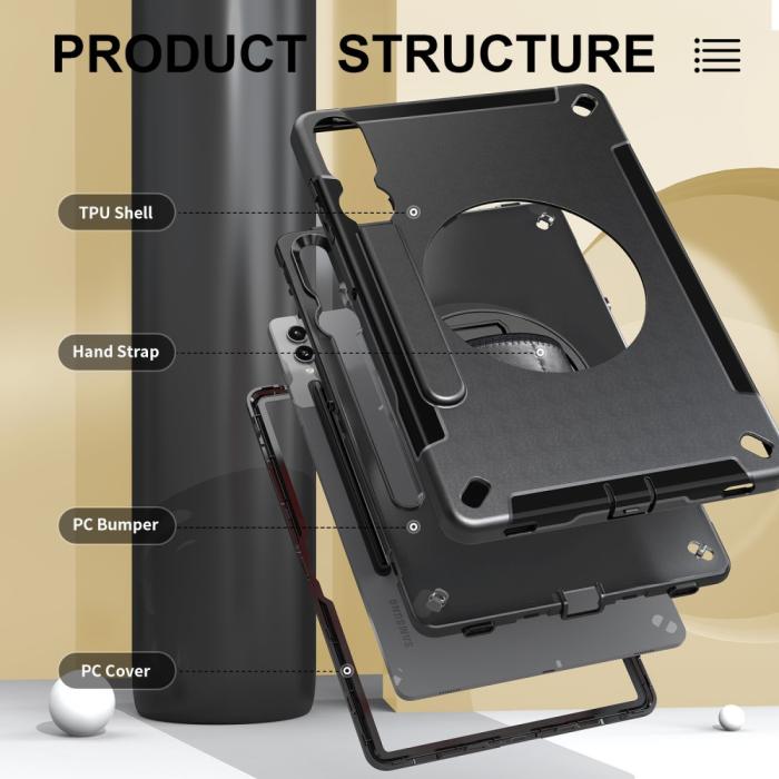 Bild 3,  Samsung Galaxy Tab S9 Plus Skal 360 Rotation Shockproof Med Rem