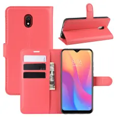 Xiaomi Redmi 8A - Litchi Pl&aring;nboksfodral - R&ouml;d