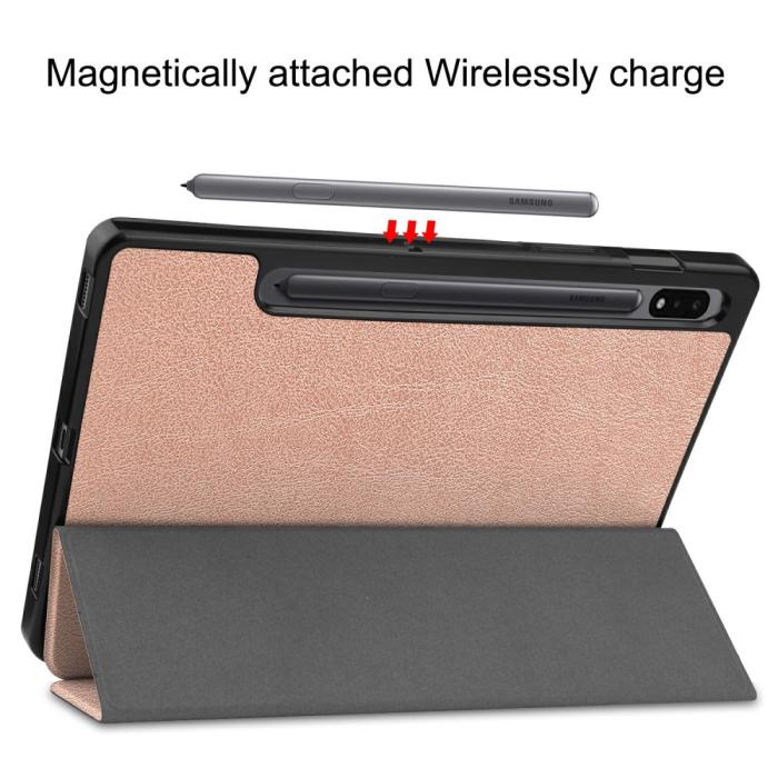 Bild 6,  Samsung Galaxy Tab S7 / Tab S8 Fodral Tri-Fold Pennhållare Roséguld