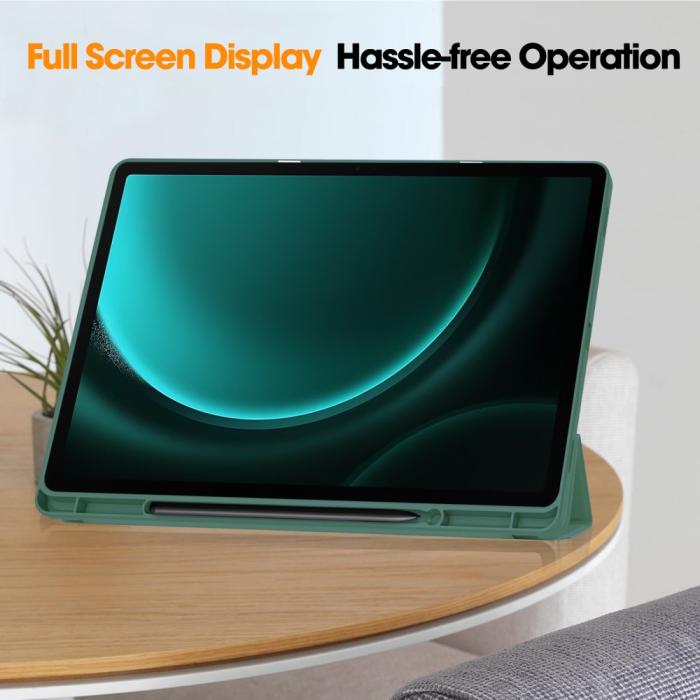 Bild 5,  Galaxy Tab S9 FE Plus Fodral Tri-Fold Pennhållare Svartgrön