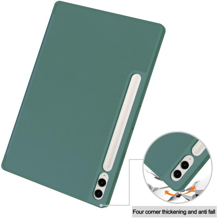 Bild 6,  Galaxy Tab S9 FE Plus Fodral Tri-Fold Pennhållare Svartgrön