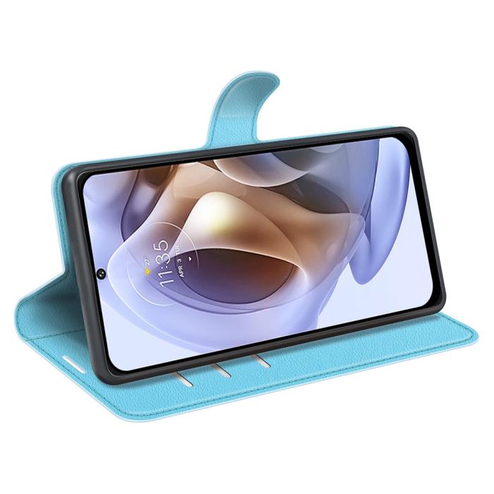Bild 4,  Motorola Moto G31 / G41 Fodral Litchi Textur Ljus Blå