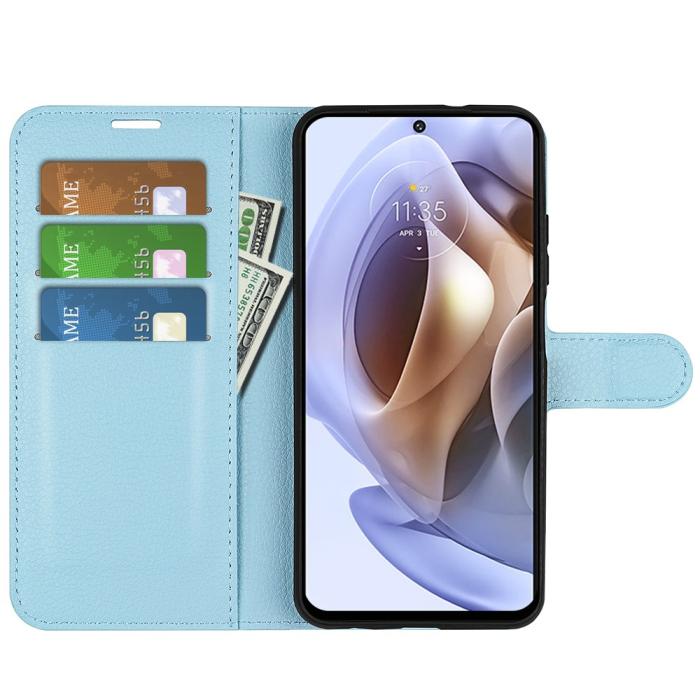 Bild 6,  Motorola Moto G31 / G41 Fodral Litchi Textur Ljus Blå