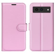  Google Pixel 8A Litchi L&auml;der Fodral Ljus Rosa