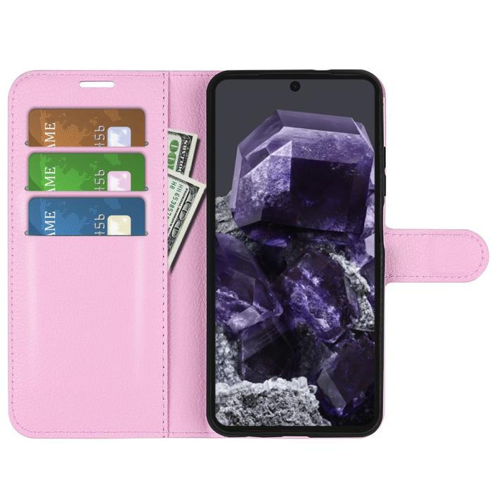 Bild 2,  Google Pixel 8A Litchi Läder Fodral Ljus Rosa