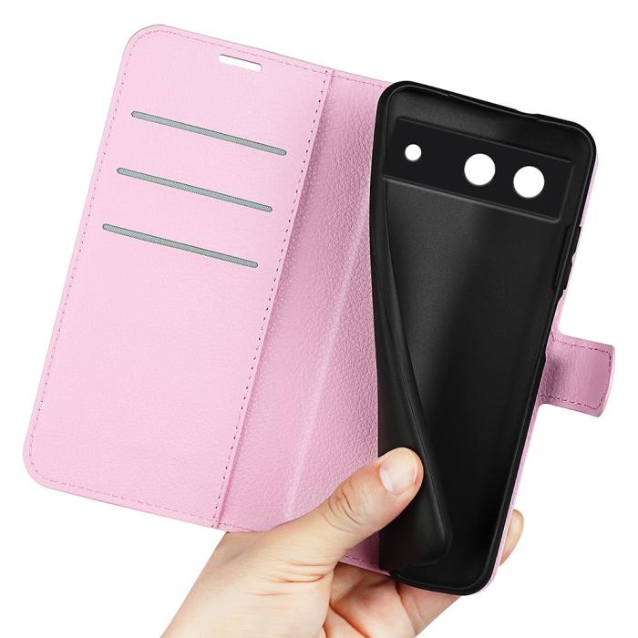 Bild 4,  Google Pixel 8A Litchi Läder Fodral Ljus Rosa