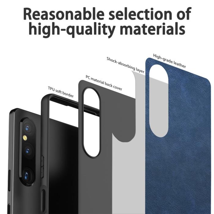 Bild 6,  Sony Xperia 1 V Skal Retro Läder Blå