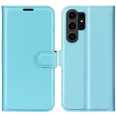  Samsung Galaxy S24 Ultra Fodral L&auml;der Litchi Ljus Bl&aring;