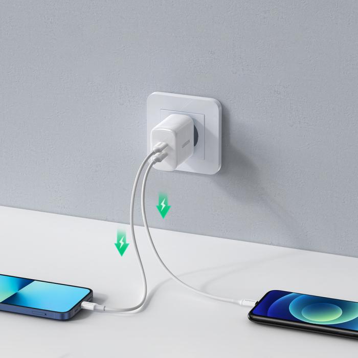 Bild 2, UGREEN Ugreen 40W 2x USB-C PD Snabbladdare Väggladdare Vit