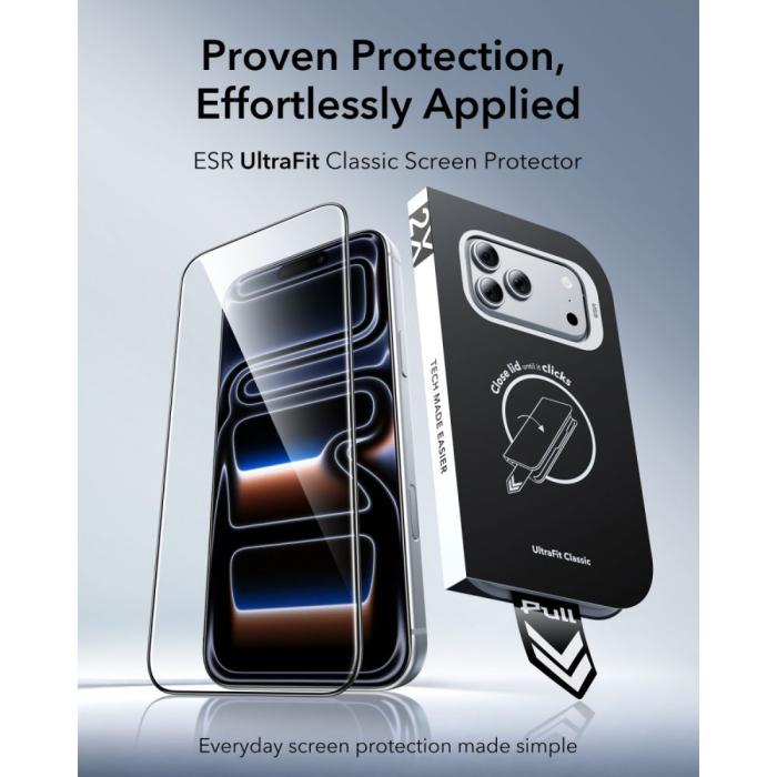 Bild 2, ESR ESR iPhone 18 Pro Max/17 Pro Max 2-PACK Skärmskydd UltraFit Härdat Glas