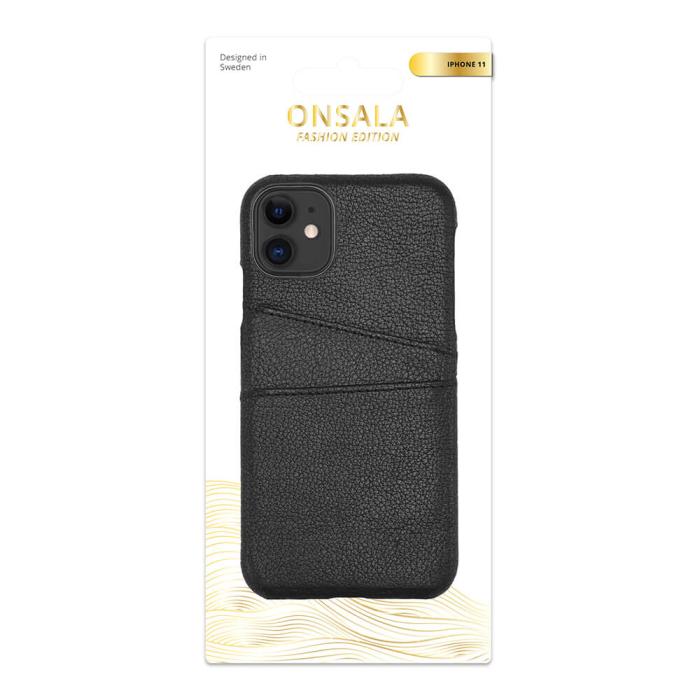 Bild 2, Onsala ONSALA iPhone 11 Skal Äkta Läder Kortfack Svart