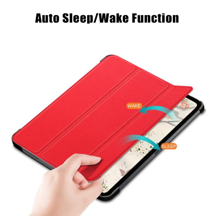 Bild 5,  iPad Air 2026-2020 Fodral Tri-Fold Litchi Röd