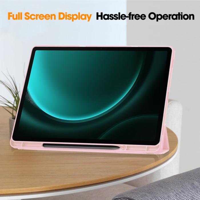 Bild 5,  Galaxy Tab S9 FE Plus Fodral Tri-Fold Pennhållare Rosa
