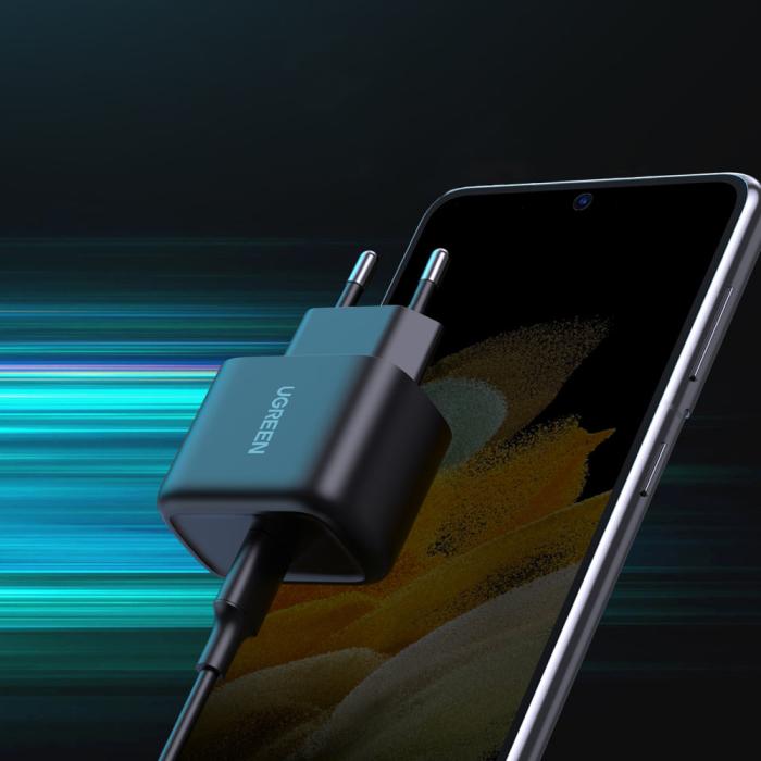 Bild 4, UGREEN Ugreen 25W USB-C Snabbladdare + 2m USB-C - USB-C kabel Svart