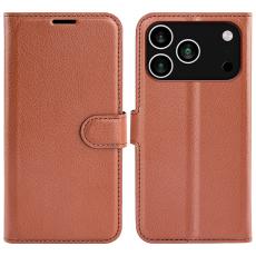  iPhone 17 Pro Max Fodral Litchi L&auml;der Brun