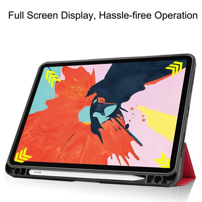 Bild 5,  iPad Air 2026-2020 Fodral Tri-Fold Litchi Röd