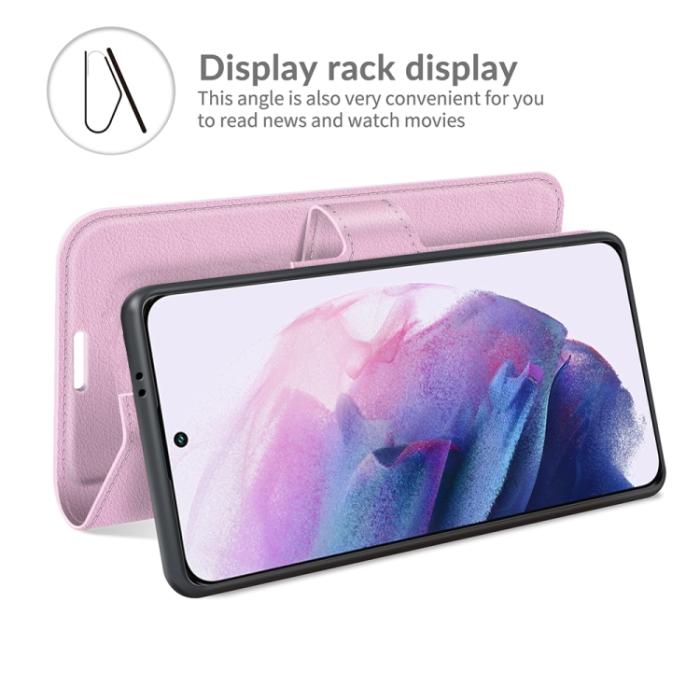 Bild 5,  Samsung Galaxy S22 Fodral Litchi Textur Ljus Rosa