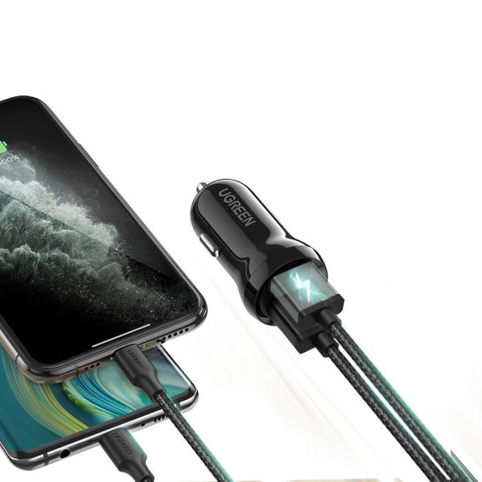 Bild 2, UGREEN Ugreen 24W 2x USB 4.8A Billaddare Snabbladdning Svart