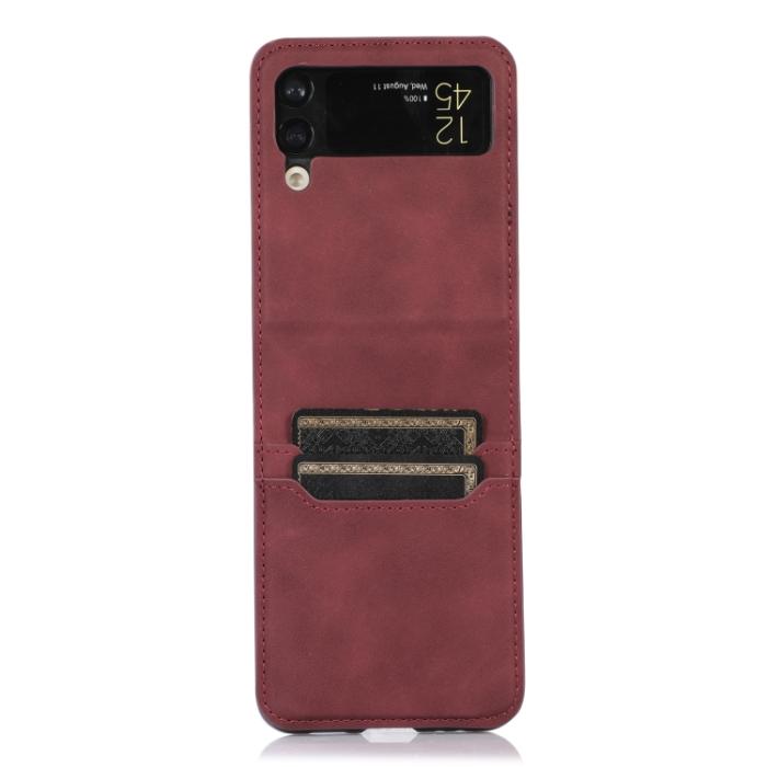 Bild 2,  Samsung Galaxy Z Flip 4 Skal Läder Kortfack Röd
