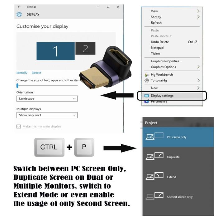 Bild 4,  8K 60Hz 90° Uppvinkel HDMI Hane - HDMI 2.1 Hona Adapter Blå
