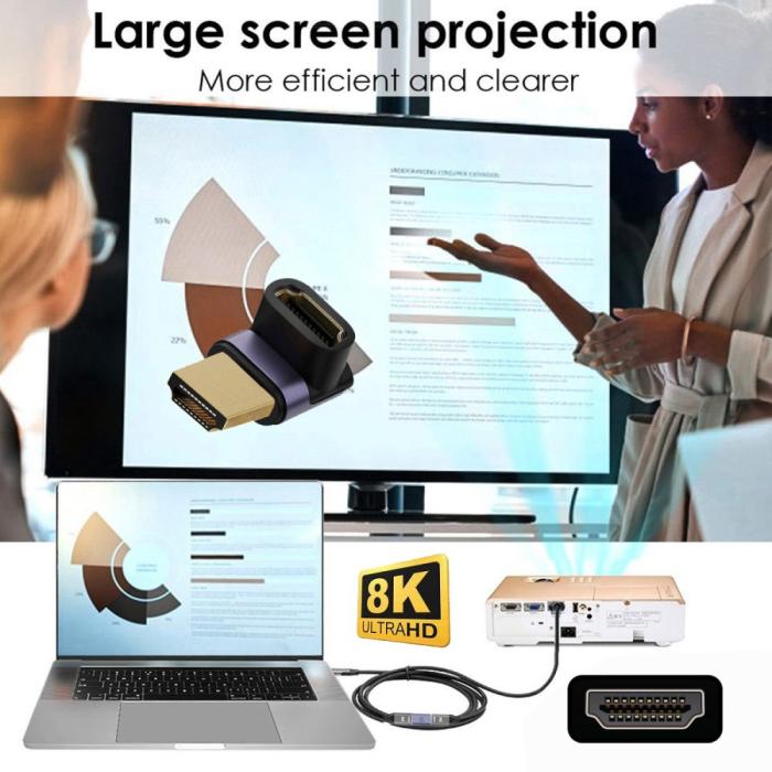 Bild 6,  8K 60Hz 90° Uppvinkel HDMI Hane - HDMI 2.1 Hona Adapter Blå