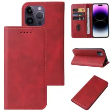  iPhone 15 Pro Fodral Flip L&auml;der R&ouml;d