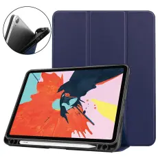  iPad Air 2026-2020 Fodral Tri-Fold Litchi M&ouml;rk Bl&aring;