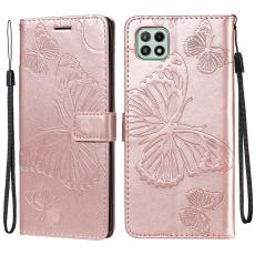  Samsung Galaxy A22 5G - Butterfly L&auml;der Fodral - Ros&eacute;guld