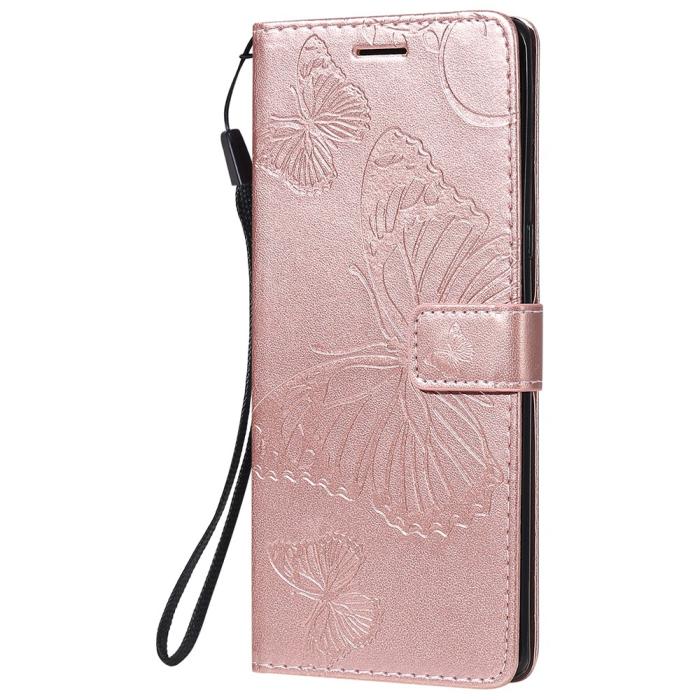 Bild 2,  Samsung Galaxy A22 5G - Butterfly Läder Fodral - Roséguld