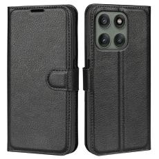  Motorola Edge 60 Pro Fodral Litchi L&auml;der Svart