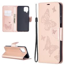  Samsung Galaxy A12 - Butterfly Pl&aring;nboksfodral - Ros&eacute;guld