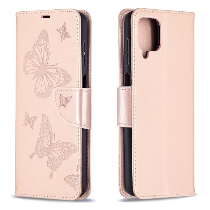 Bild 2,  Samsung Galaxy A12 - Butterfly Plånboksfodral - Roséguld