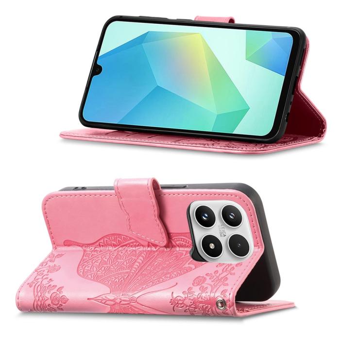 Bild 2,  Xiaomi 17 Fodral Läder Fjäril Rosa