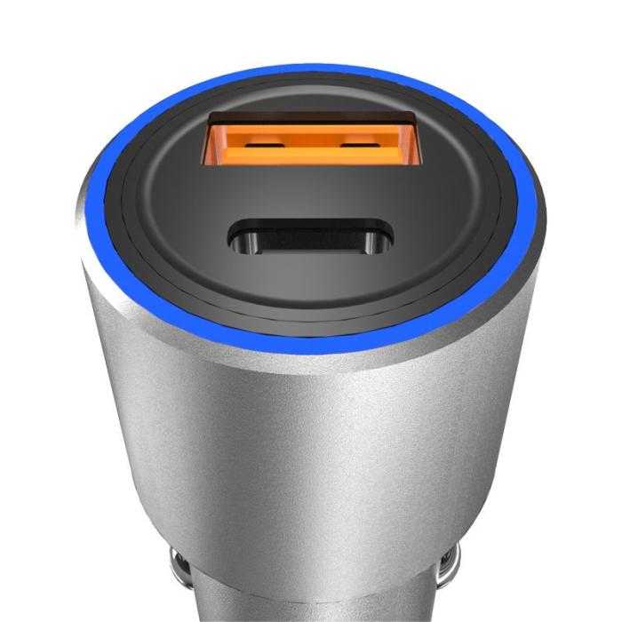 Bild 2, DUDAO Dudao 22.5W USB-C / USB-A QC PD Billaddare Snabbladdning Grå