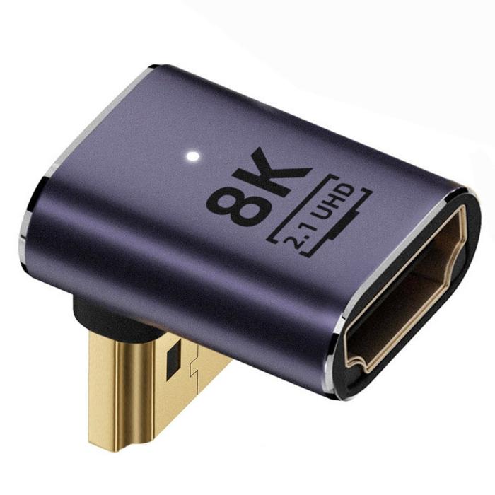 Bild 2,  8K 60Hz 90° Nedvinkel HDMI Hane - HDMI 2.1 Hona Adapter Blå