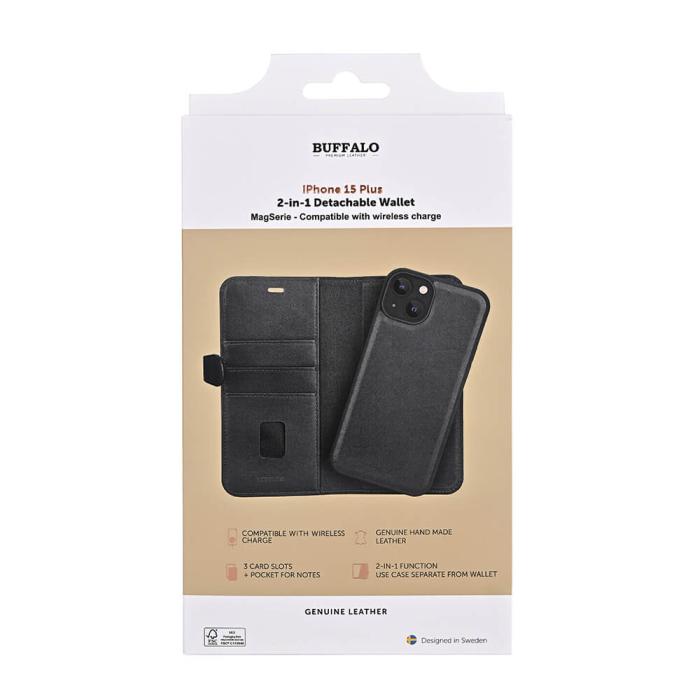 Bild 2, Buffalo Buffalo iPhone 15 Plus Fodral 2in1 Äkta Läder Svart