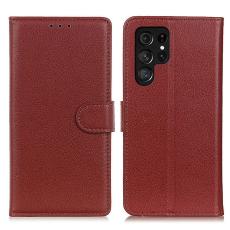  Samsung Galaxy S23 Ultra Fodral Litchi L&auml;der Brun