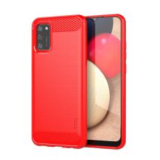 MOFI Samsung Galaxy A02s - MOFI Borstad St&aring;l Textur Skal - R&ouml;d
