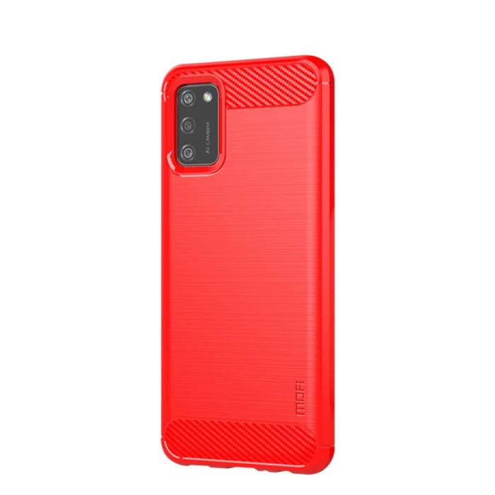 Bild 2, MOFI Samsung Galaxy A02s - MOFI Borstad Stål Textur Skal - Röd