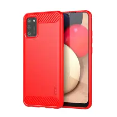 MOFI Samsung Galaxy A02s - MOFI Borstad St&aring;l Textur Skal - R&ouml;d