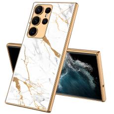 GKK GKK Galaxy S24 Ultra Skal H&auml;rdat Glas Electroplate Marmor Vit