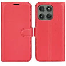  Motorola Edge 60 Pro Fodral Litchi L&auml;der R&ouml;d