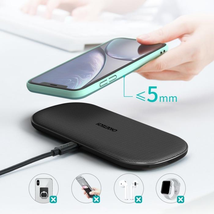 Bild 4, Choetech Choetech 10W 3A 2in1 Trådlös Qi Laddare för Mobil / Hörlurar Svart