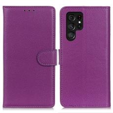  Samsung Galaxy S23 Ultra Fodral Litchi L&auml;der Lila