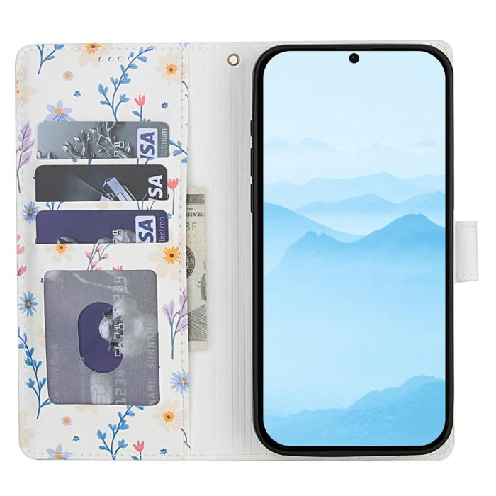 Bild 2,  Samsung Galaxy A37/A36/A56 Fodral Rhombus Läder Blommor Vit